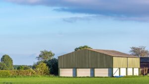 Green barn building.